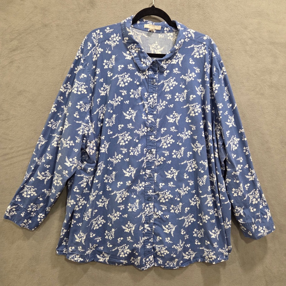 Woman Within Floral Button Up Shirt Women's Size 4X Cotton Cottage Coastal